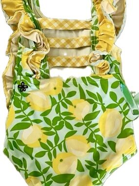 Matilda Jane size 4 Yellow Lemon Print Ruffled One-Piece Swimsuit